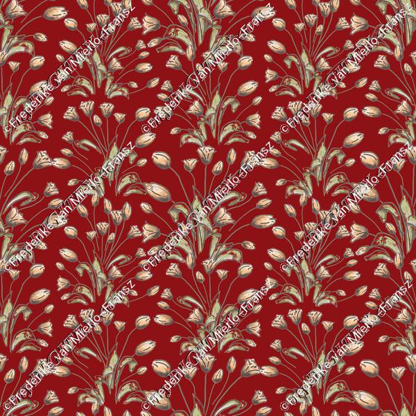 Tulips flowerpattern on red