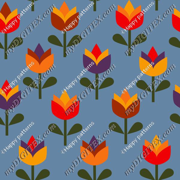 Summer flowers, Tulips on Blue