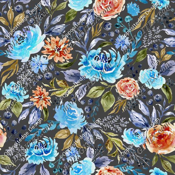 Floral Watercolor Garden Dark Gray Rev