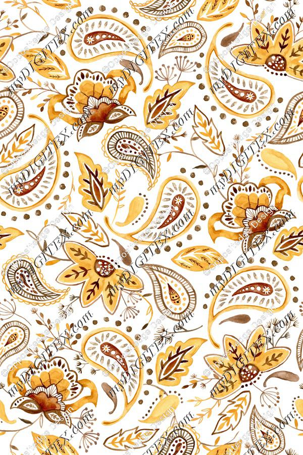 Lovely Paisley Florals Mustard Rev1
