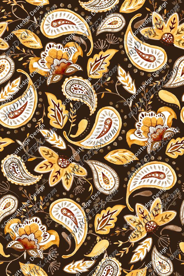 Lovely Paisley Florals Mustard-Brown