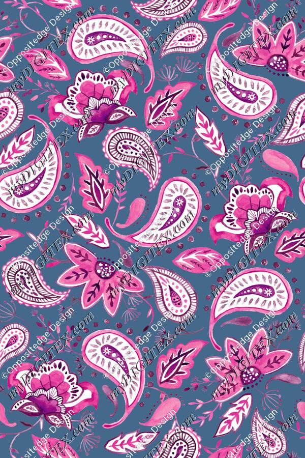 Lovely Paisley Florals Pink-BlueishGray