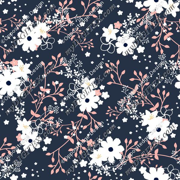 Navy Blue Pink Floral Garden-01