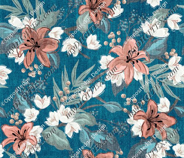 Textured Carnation Chintz - Blue