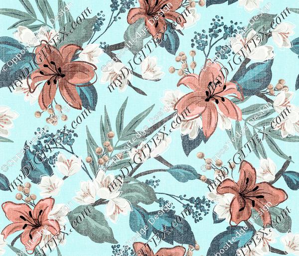 Textured Carnation Chintz - Teal