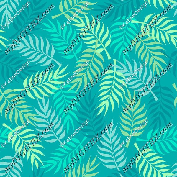Tropical palm tree leaves on blue background