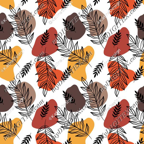 Tropical leaves with nude color abstarct shapes. Leaf textile. Atumn and fall fabric