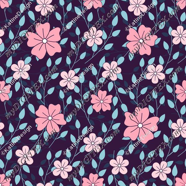 Leaves and flowers on navy background