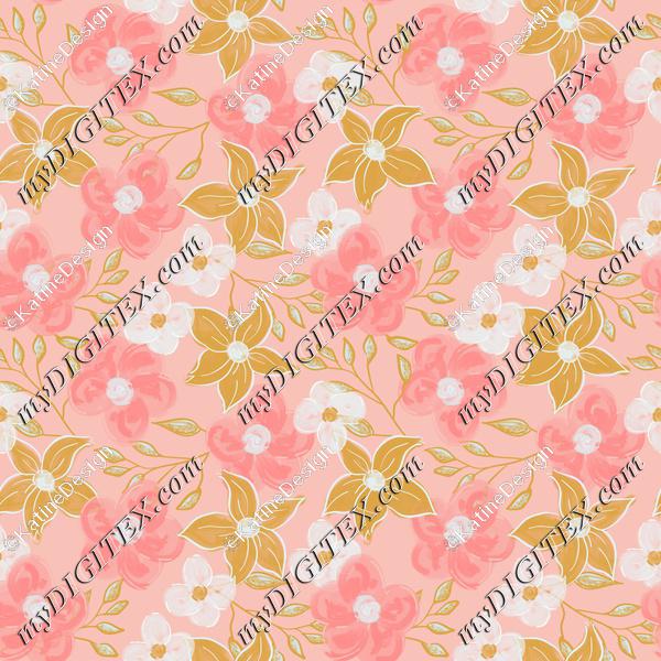 Abstract flowers pink yellow and white on pink background textile. Floral fabric