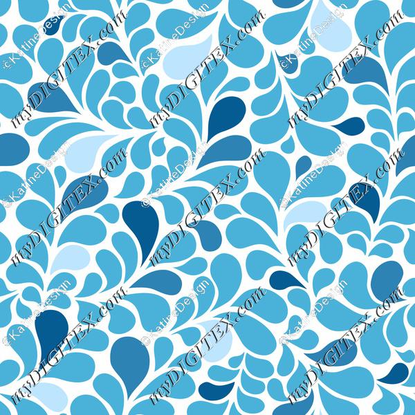 Splash blue ombre flourishes with rain drops ornamental pattern style. Water floral background