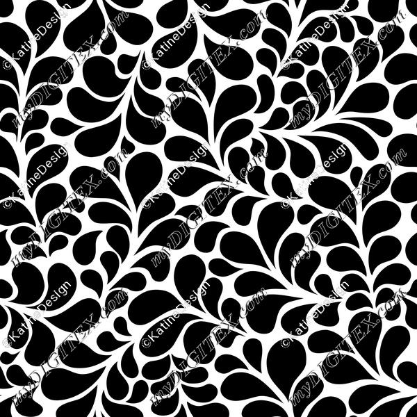 Splash black and white flourishes with drops ornamental pattern style. Monochrome abstract floral background