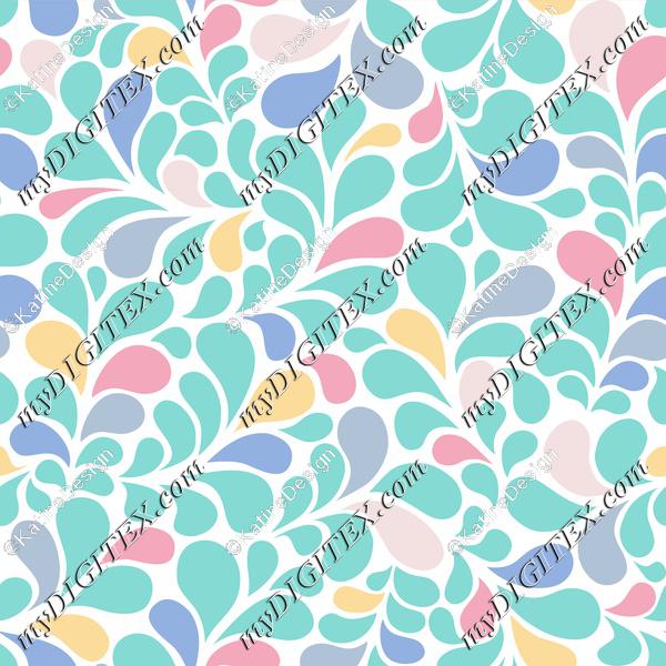 Splash pastel color flourishes with drops ornamental pattern style. Colorful floral background