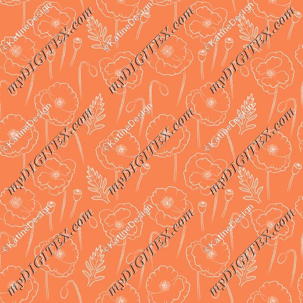 Poppies outline on orange background