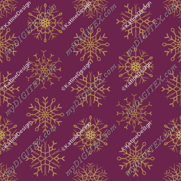 Golden snowflakes on burgundy background