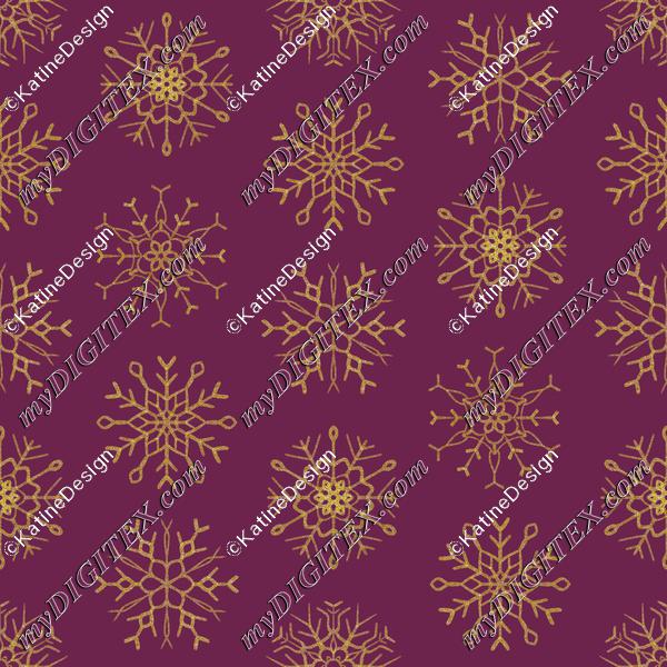 Golden snowflakes on burgundy background