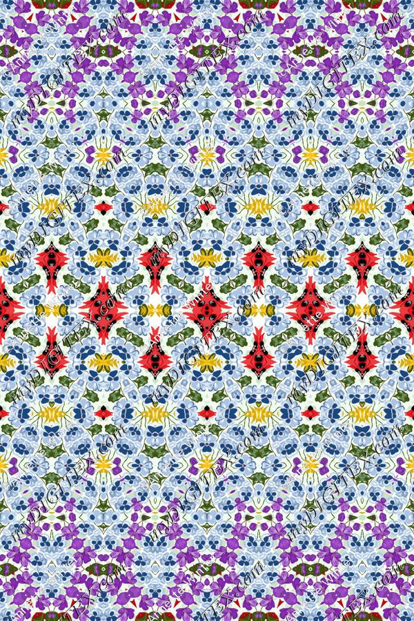 Geometric Fashion Print Purple Red Blue Floral