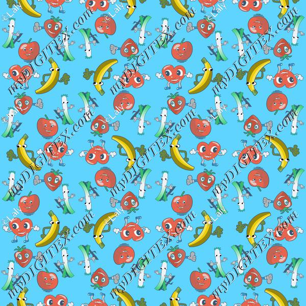 Fruits on a blue background pattern