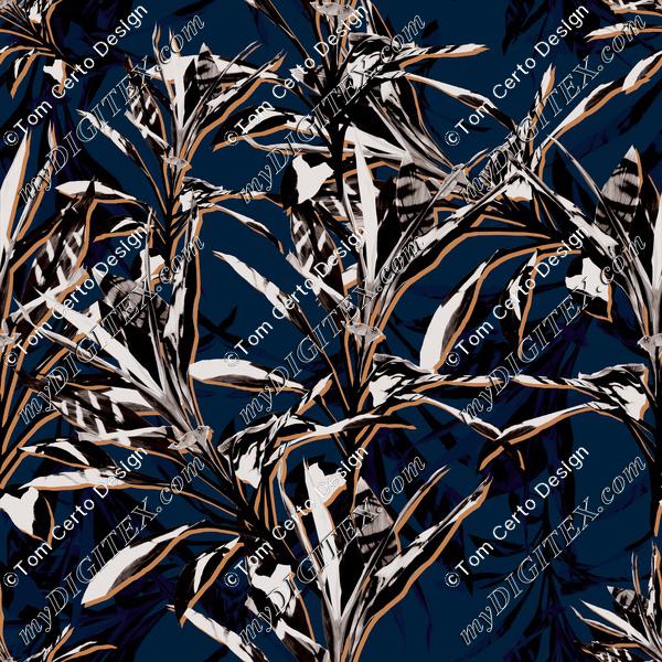 dar blue & Black leaves print