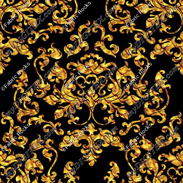 Damask Variations Gold Dragon on Black