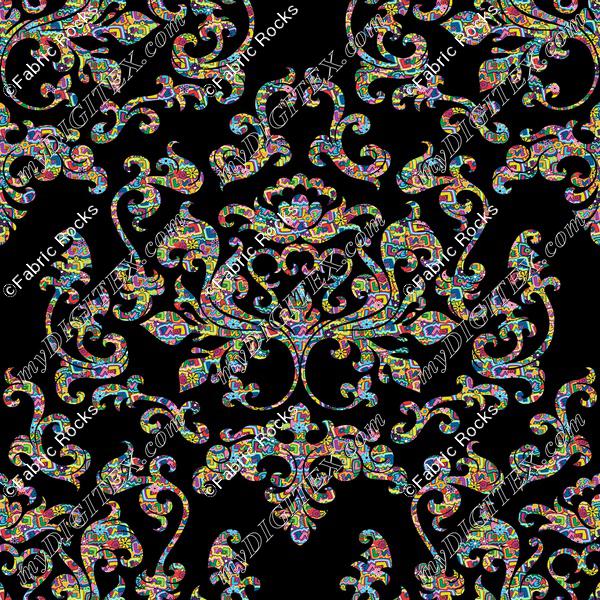 Damask Variations Hippie Love on Black