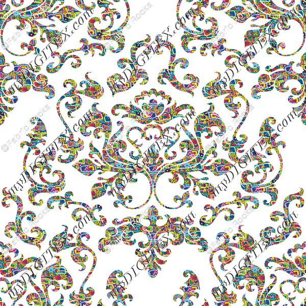 Damask Variations Hippie Love on White