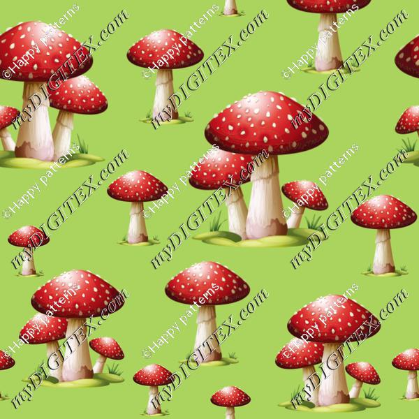 fly agaric Mushrooms on green