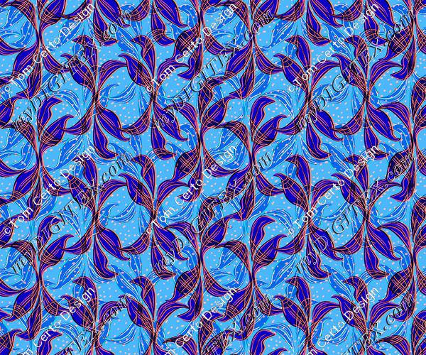 Blue leaves summer print