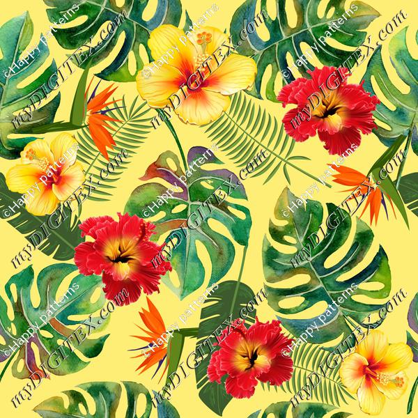 Tropical Leaves and Flowers yellow