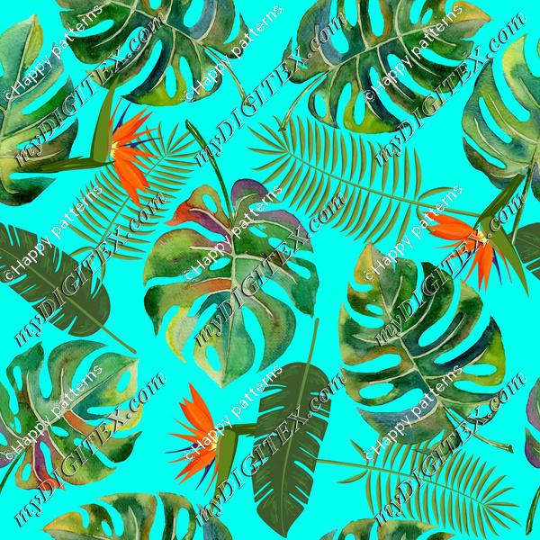 tropical leaves blue