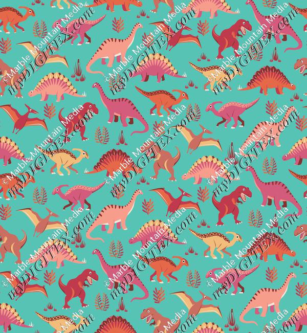 Dinosaur Vegetation Scatter - Salmon Aqua Version