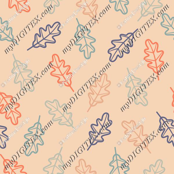 Oak Leaves Outline On Peach Background Autumn Fall Seamless Pattern