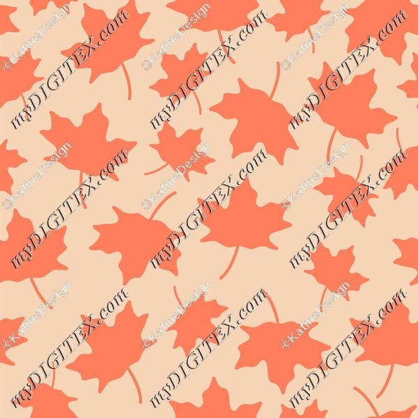 Maple Leaves Silhouette On Peach Background Autumn Fall Seamless Pattern