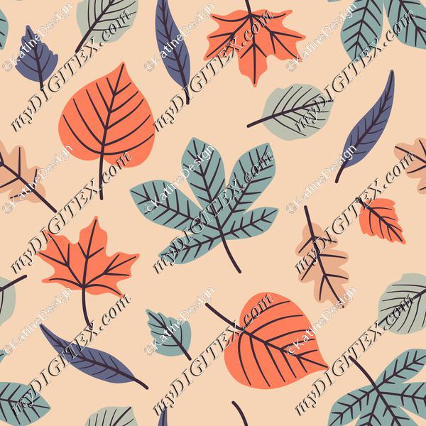 Pastel Autumn Leaves On Peach Background Fall Seamless Pattern
