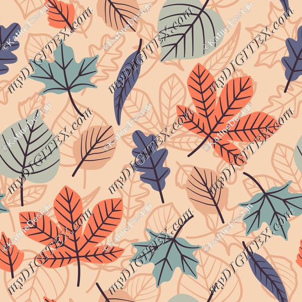 Pastel Autumn Leaves On Peach Background Autumn Fall Seamless Pattern