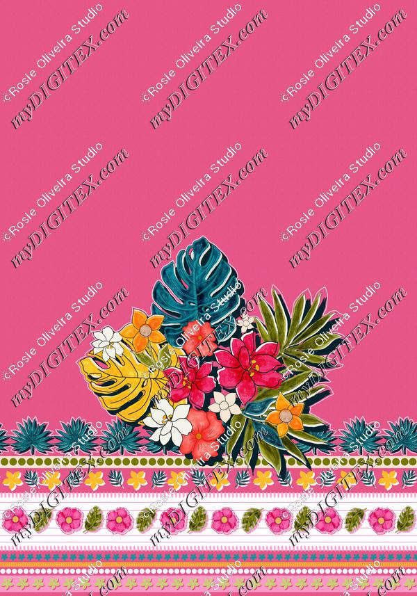 ROS100721FloralBloomingPinkBorder100%