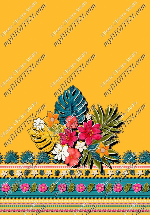 ROS100721FloralBloomingYellowBorder100%