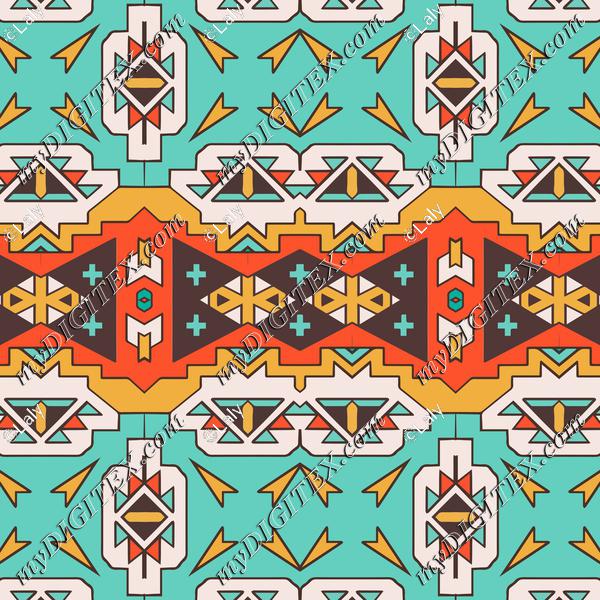 Shapes in retro colors on a blue background