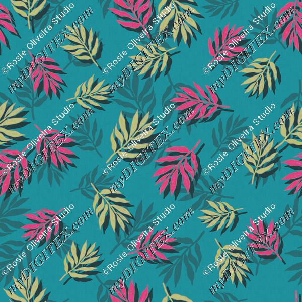 ROS101621LeafPink&GreenPatternBlue