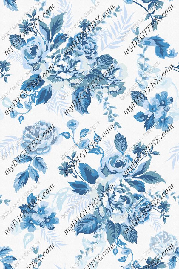 Retro Blue Roses Chintz