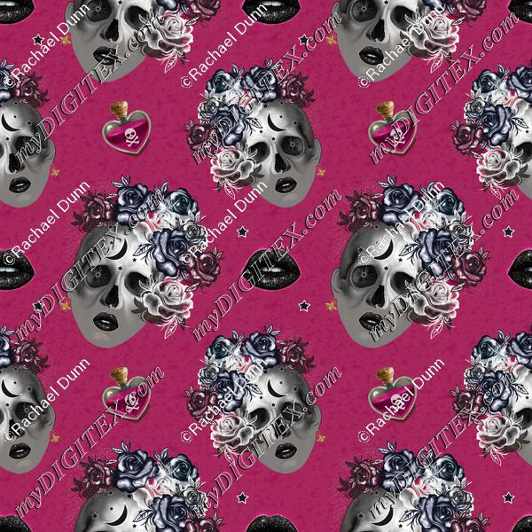 Lady skull hot pink x4
