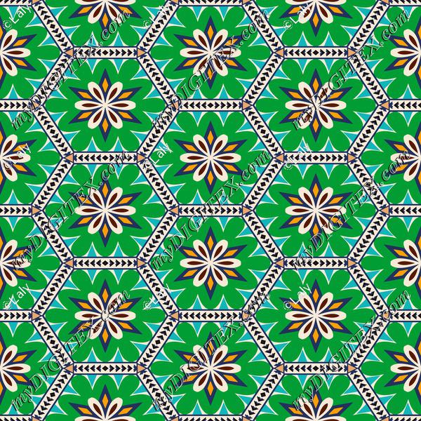 Flowers in hexagons pattern