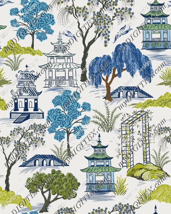 Chinoiserie Willow blues greens