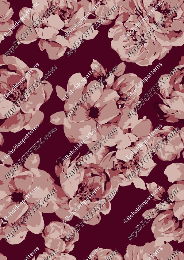 Big romantic dust pink peony flowers on winered background