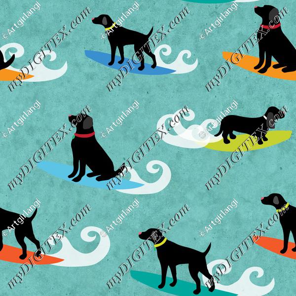 Dogs surfing on vacation at the beach