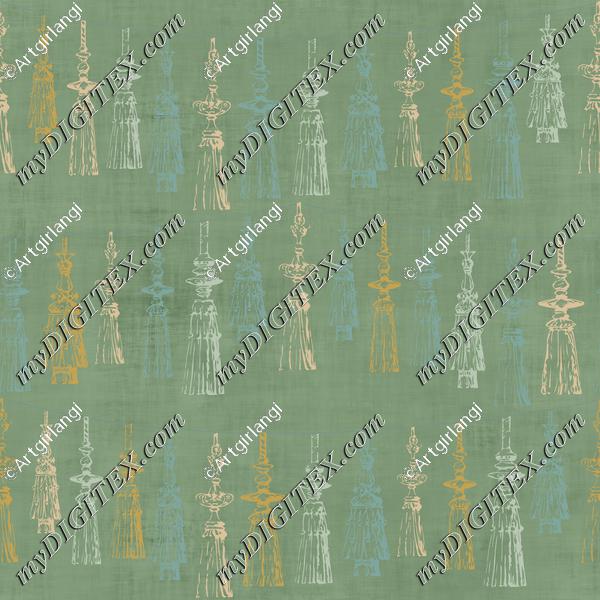 Tassel Design Green Teal Pink Gold