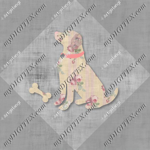 Floral Dogs Lab Gray Background 2