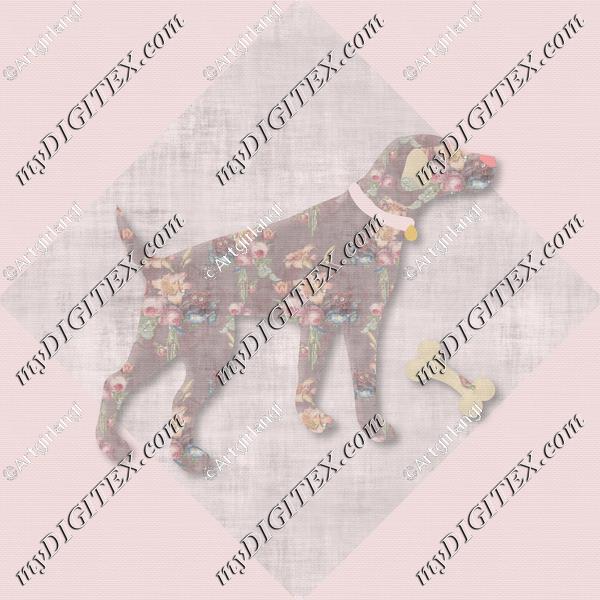 Floral Dogs Lab Pink Background 2