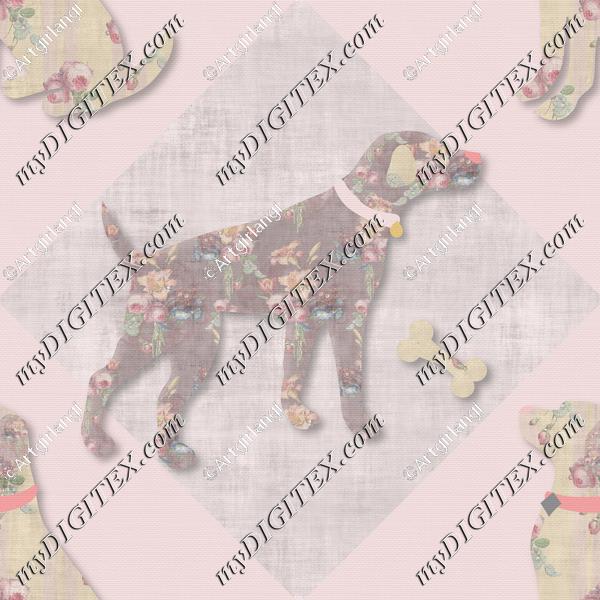 Floral Dogs Lab Pink Background