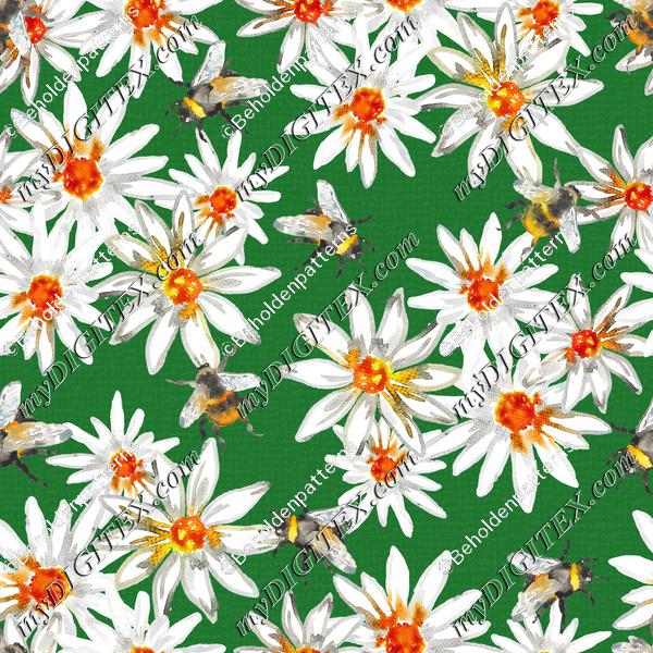 Bumblebees and daisys-Green