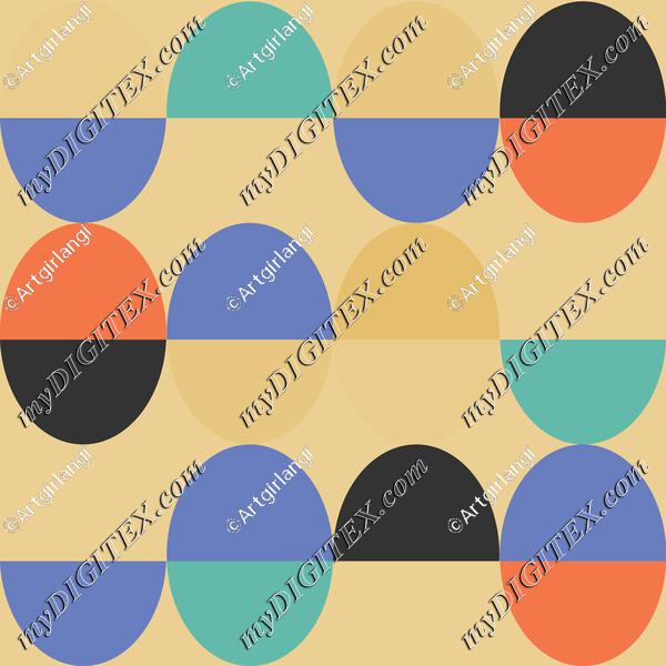 Oval Funky Colors Geometric Yellow Black Periwinkle Teal Orange Background